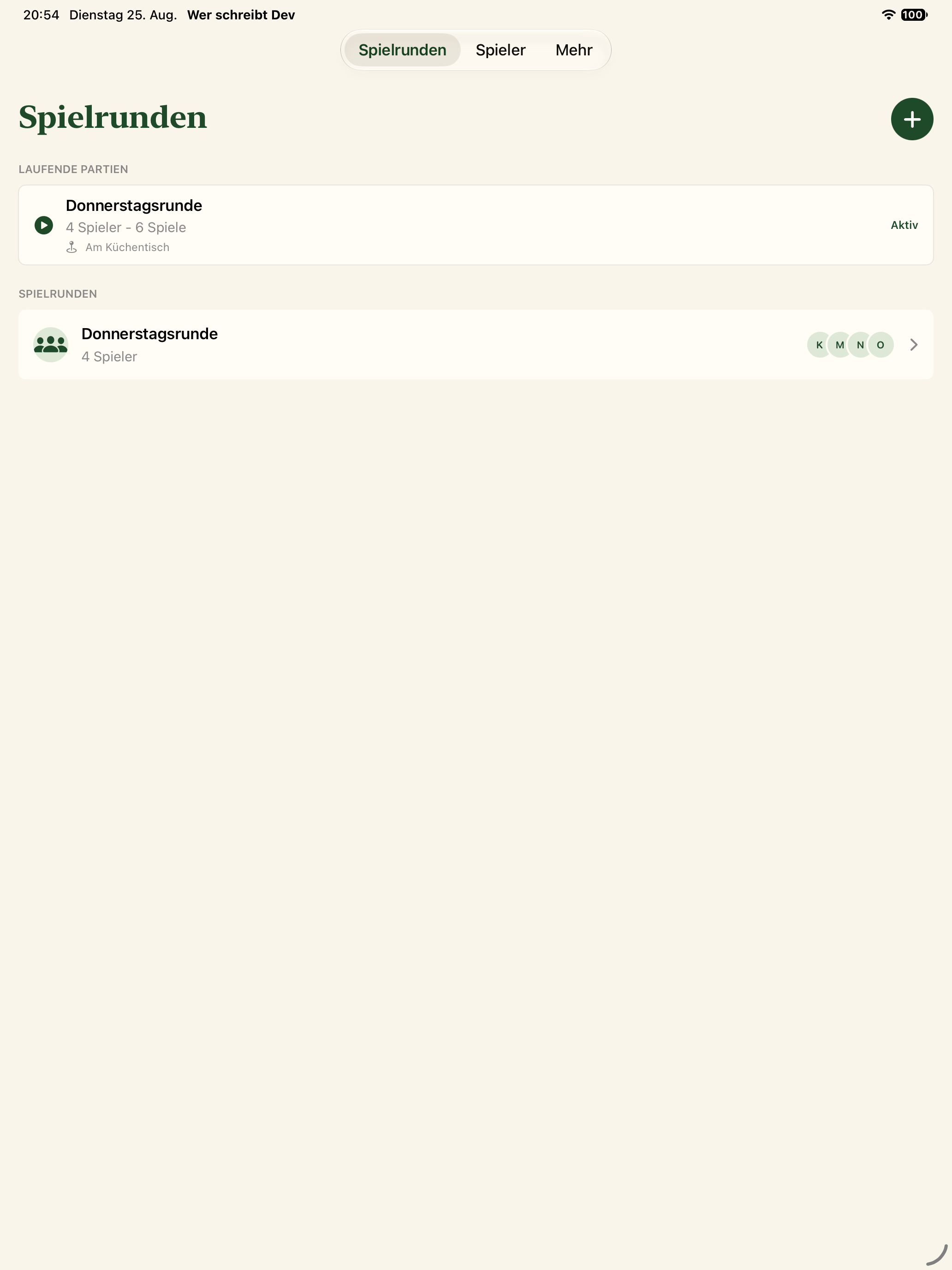 Übersicht der Spielgruppen auf dem iPad