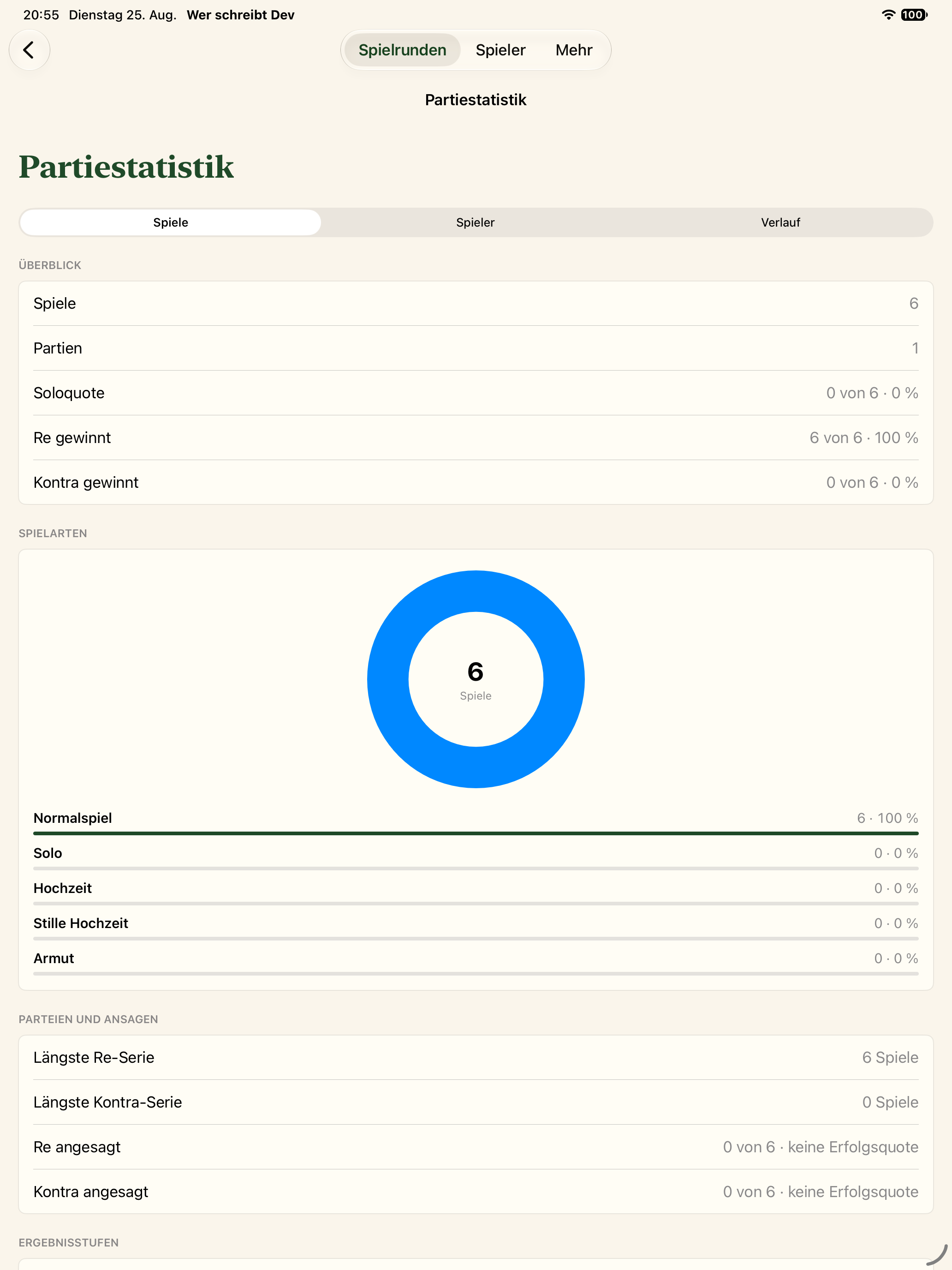 Spielstatistik auf dem iPad