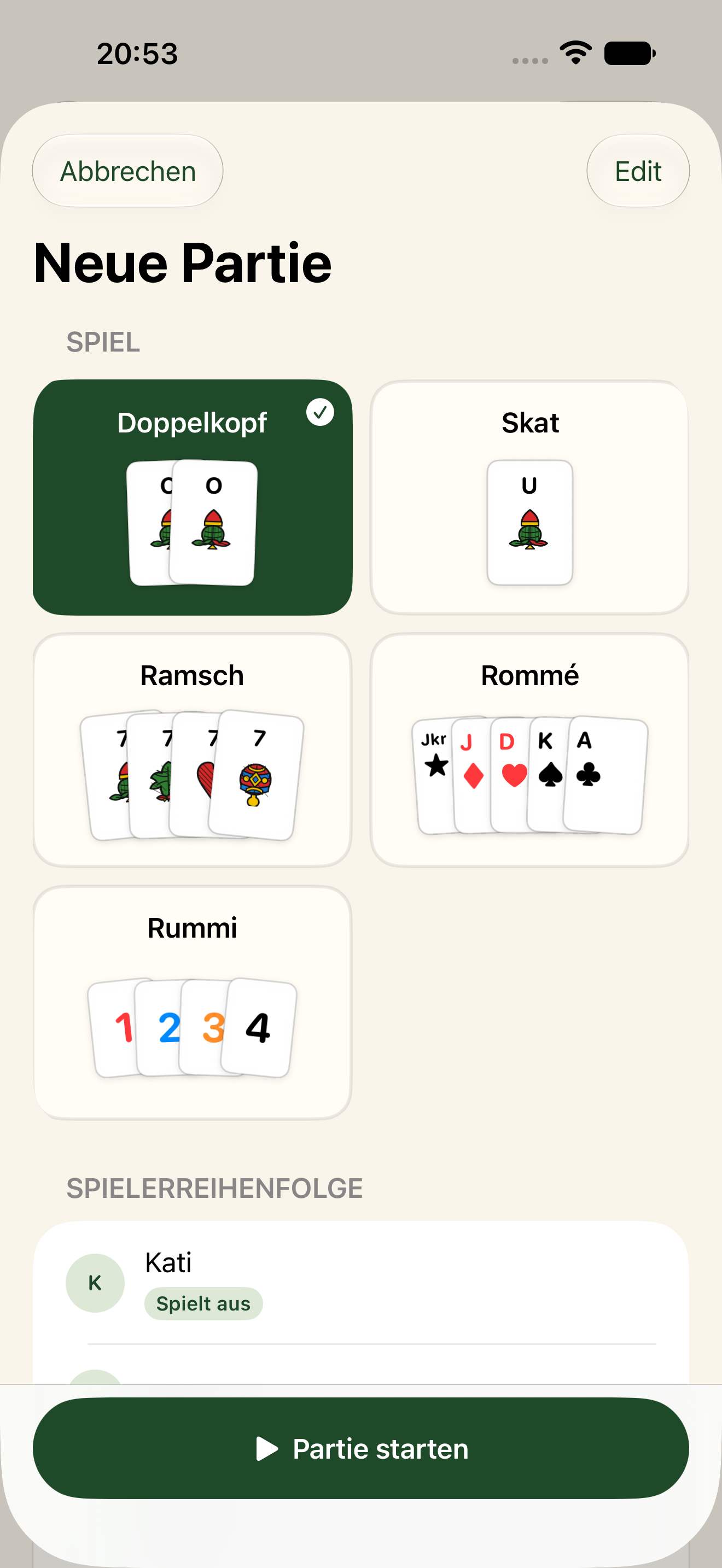 Auswahl der unterstützten Spiele auf dem iPhone
