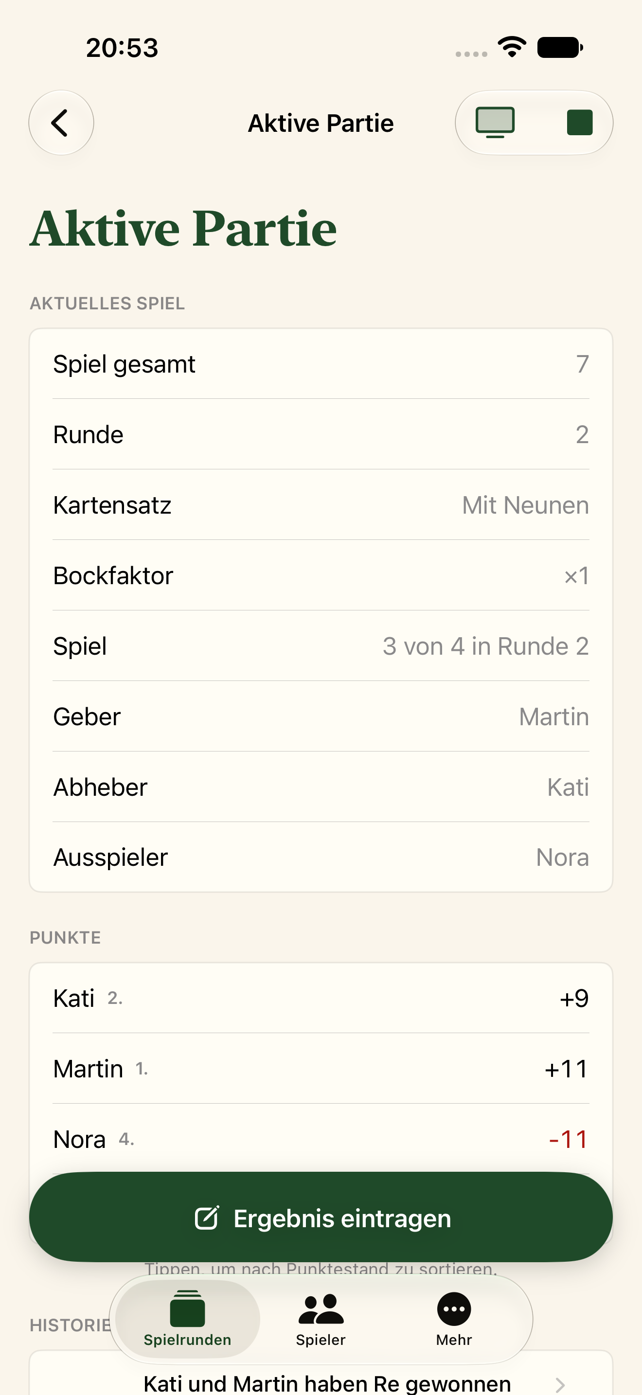 Laufende Spielrunde auf dem iPhone